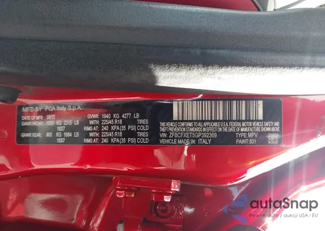 2016 Fiat 500X Trekking Plus z USA, uszkodzony, nr VIN ZFBCFXET5GP392369